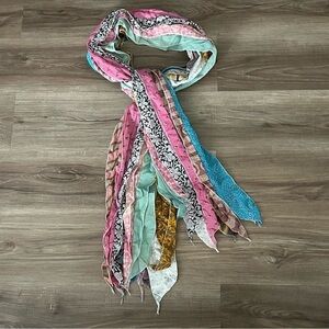 ALEXA’S ANGELS Silk Blend Mixed Media Layered Material Long Scarf